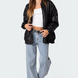 Faux Leather Oversized Bomber Jacket