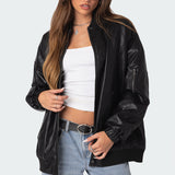Faux Leather Oversized Bomber Jacket