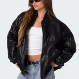 Faux Leather Oversized Bomber Jacket